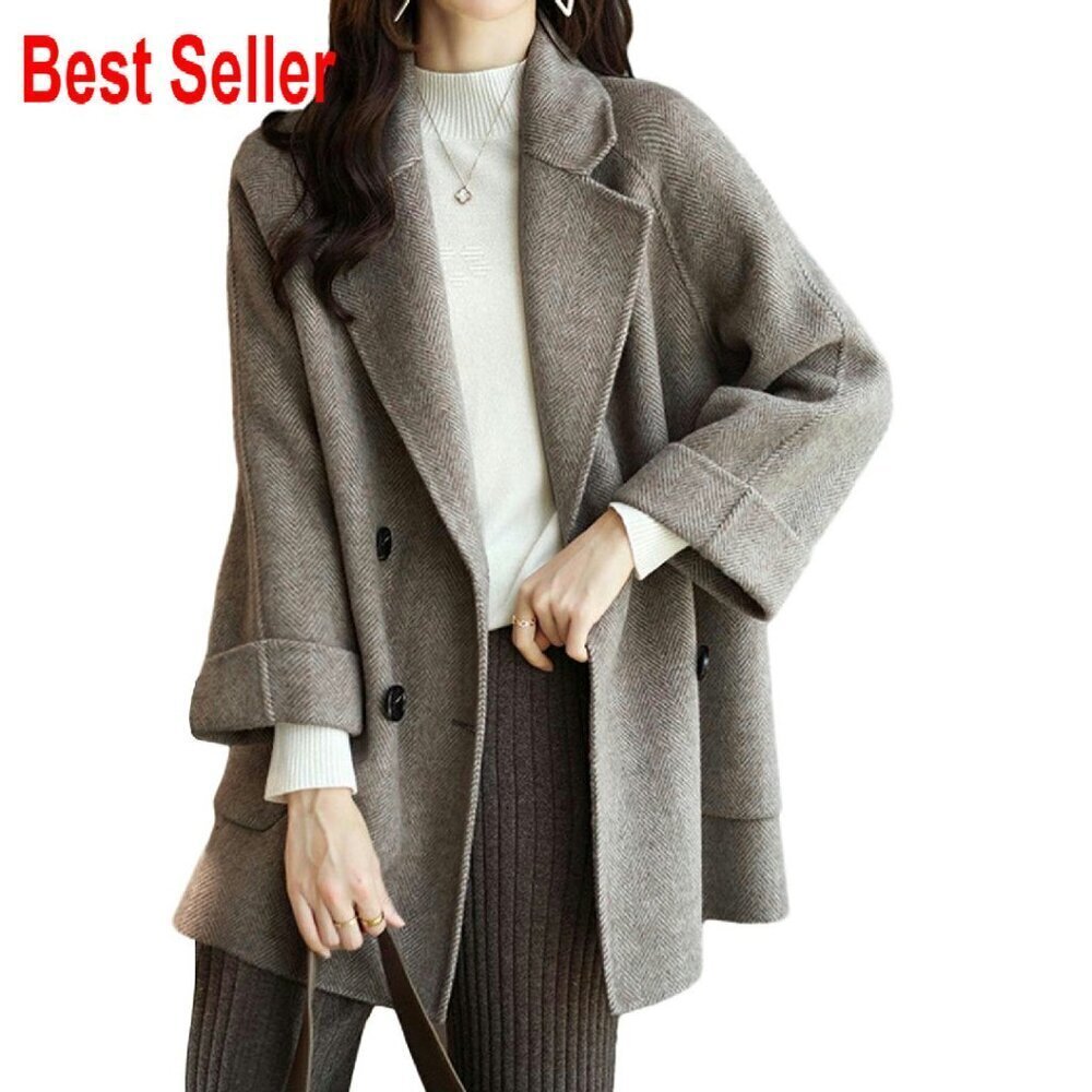 Wool Blend Peacoat Classic Double Breasted Oversized Chic Winter Overcoat